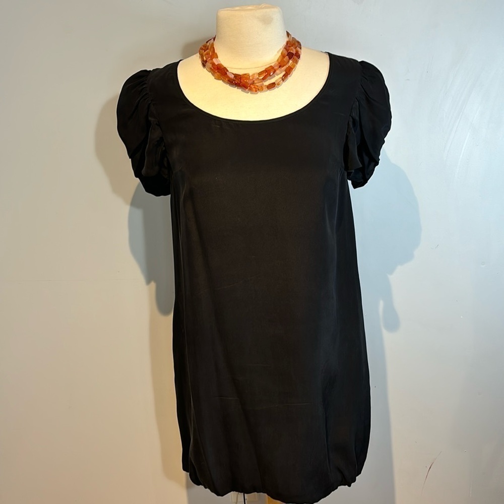 “Walter” 100% silk puff sleeve black dress size 6